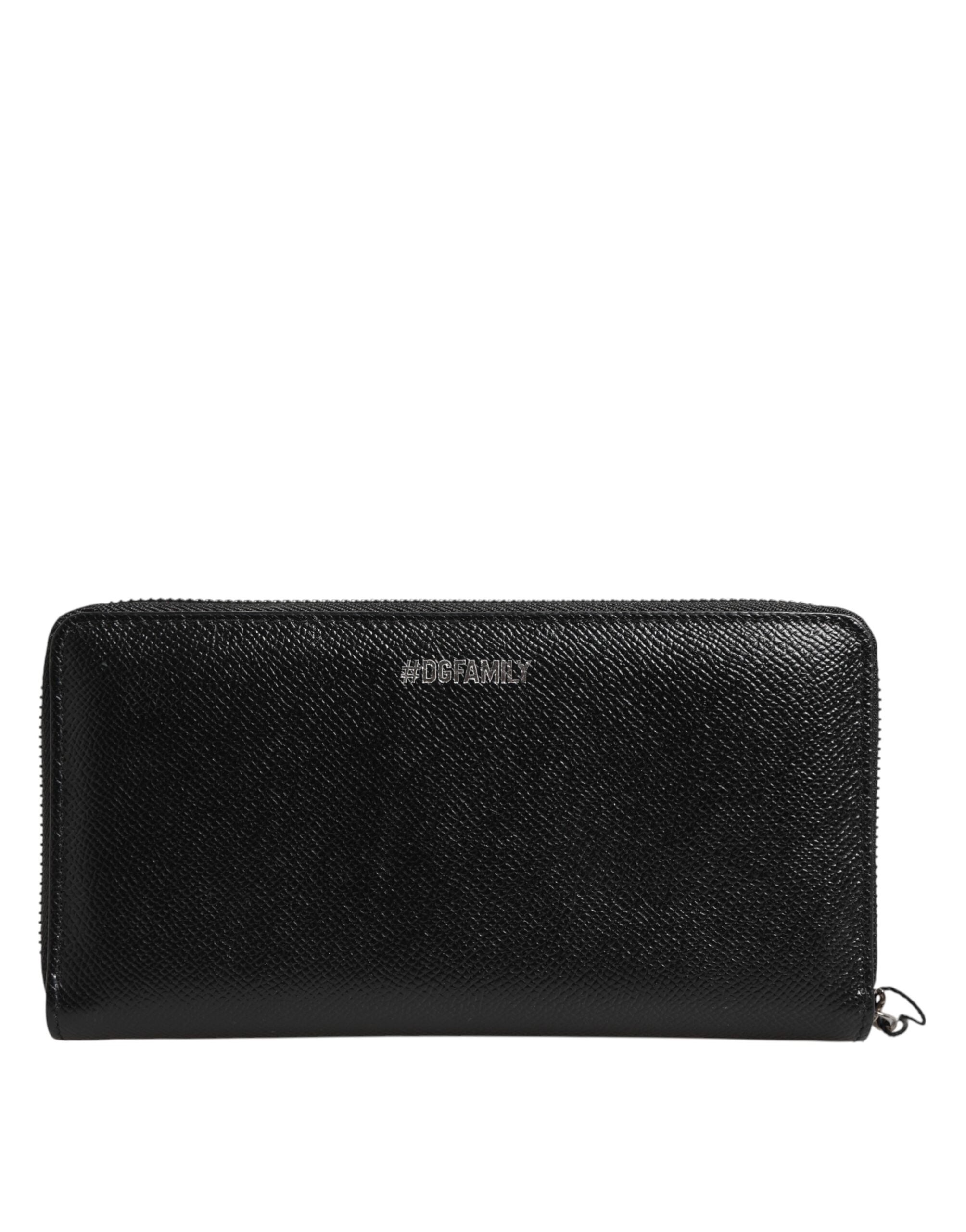 Black Leather Zipper Continental Wallet #DGFAMILY