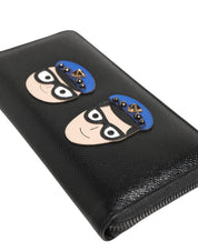 Black Leather Zipper Continental Wallet #DGFAMILY