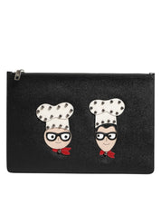 Dolce & Gabbana Black Leather Clutch Pouch Bag