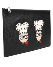 Dolce & Gabbana Black Leather Clutch Pouch Bag