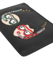 Black Leather #DGFAMILY Embellished Men Clutch Pouch Bag