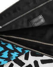 Multicolor Printed Nylon Logo Plaque Men Clutch Pouch Bag