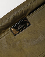 Mörkgrön nylon axelrem med logoplack Borse-väska