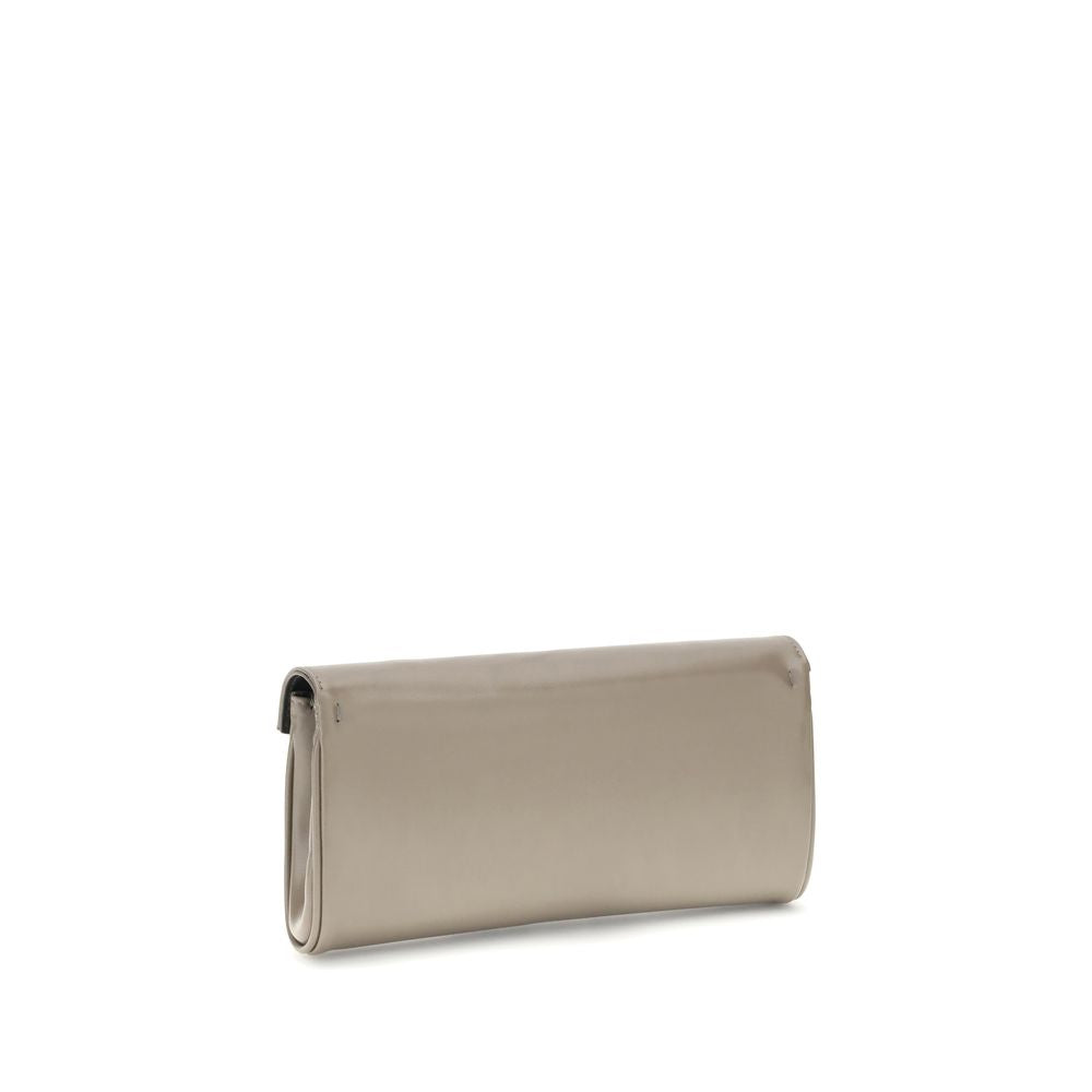 Beige Leather Clutch Bag