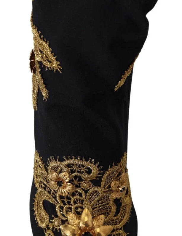 Dolce & Gabbana Black Gold Nylon Spandex Polyester Viscose Boots