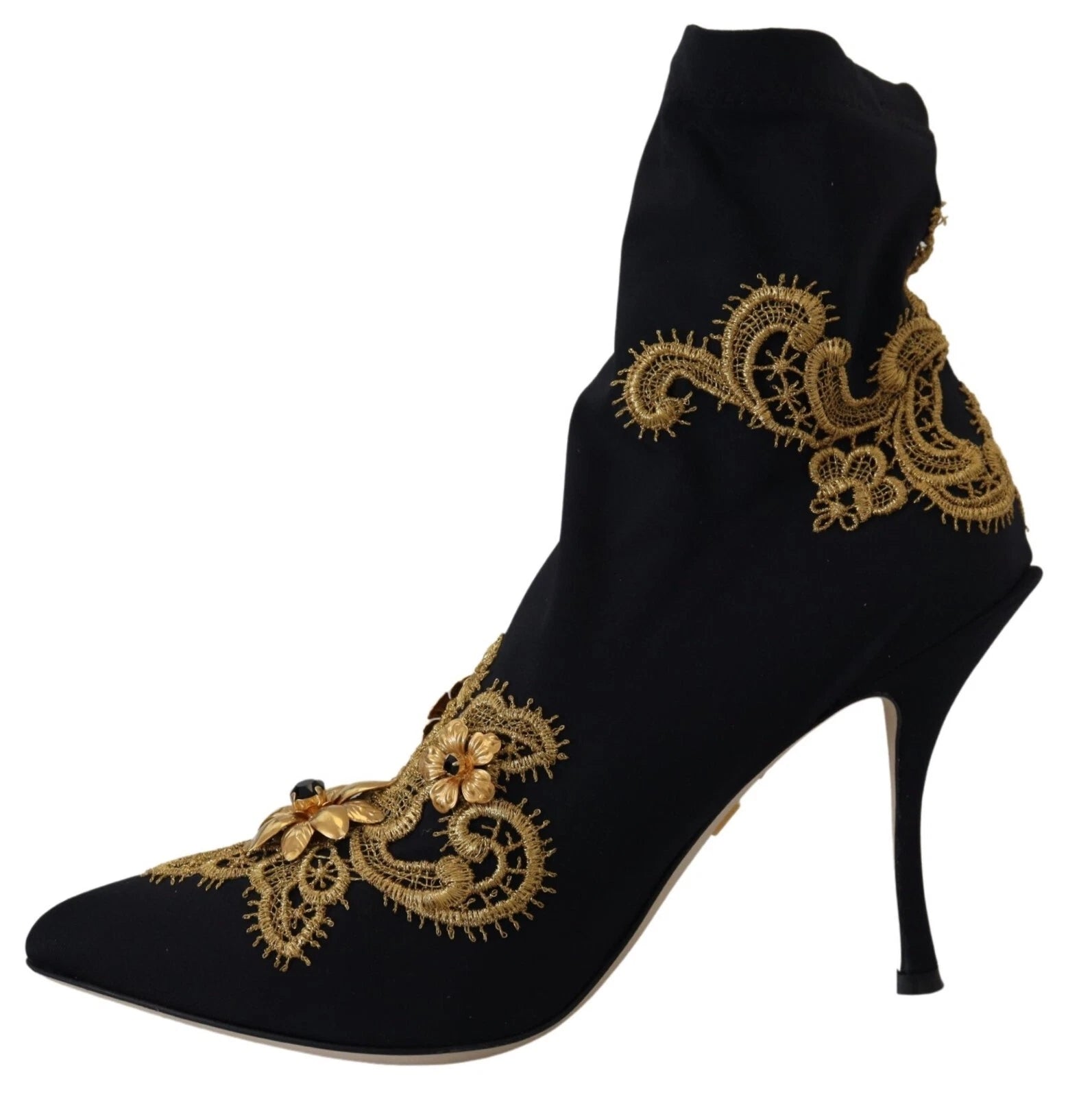 Dolce & Gabbana Black Gold Nylon Spandex Polyester Viscose Boots