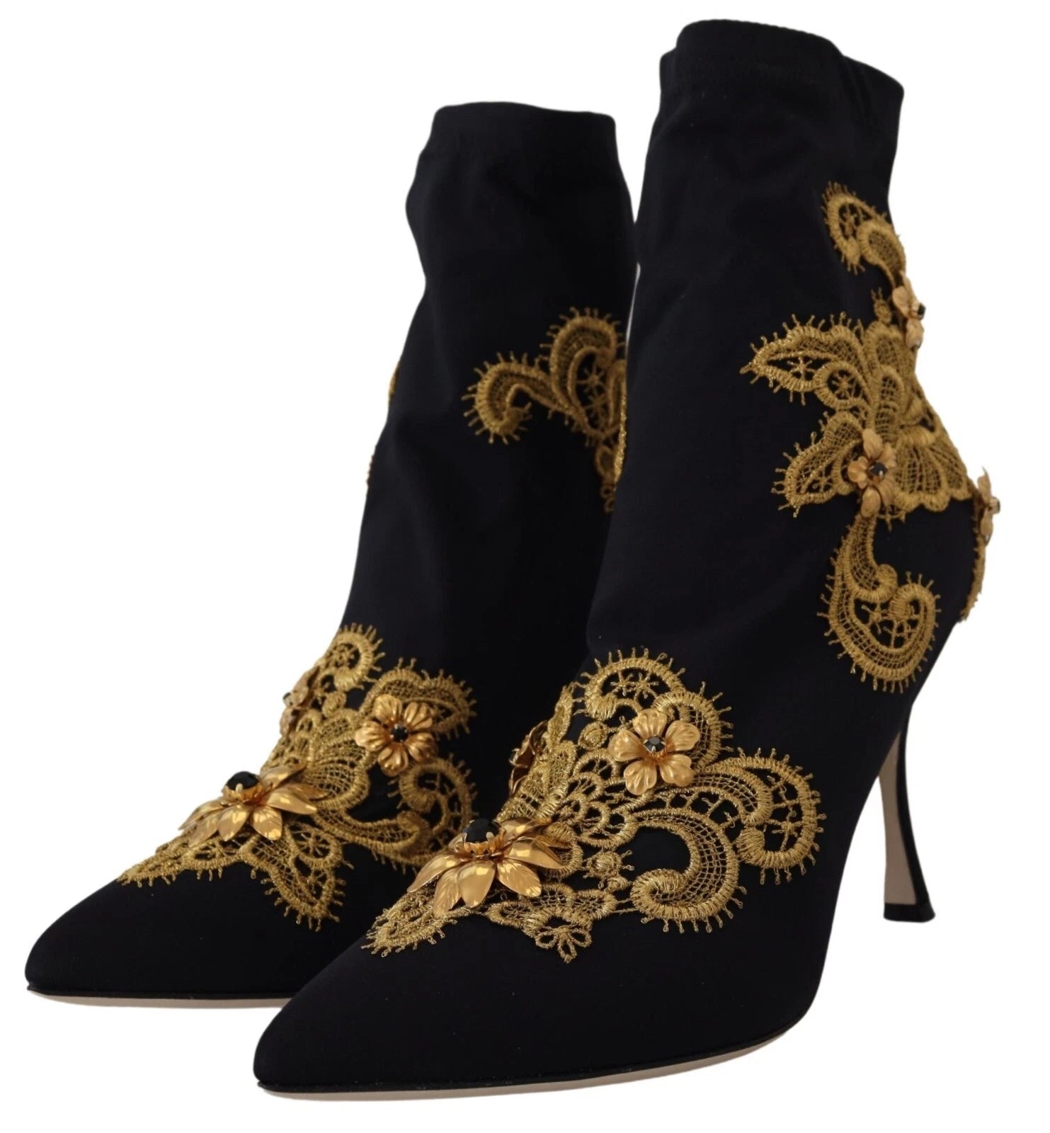 Stövlar med svarta och guldfärgade broderier och kristaller – Dolce & Gabbana