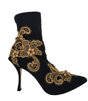 Dolce & Gabbana Black Gold Nylon Spandex Polyester Viscose Boots