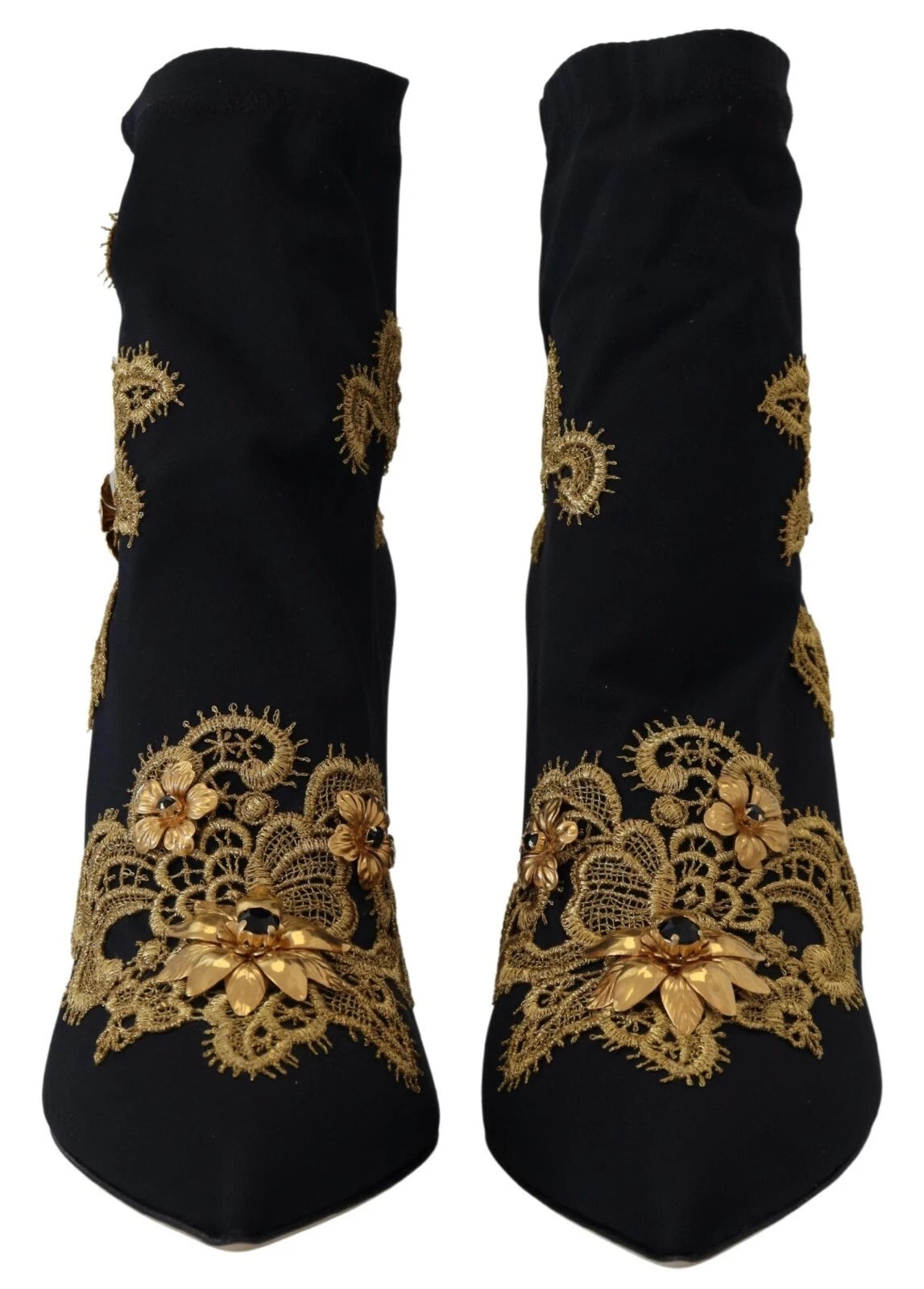 Stövlar med svarta och guldfärgade broderier och kristaller – Dolce & Gabbana