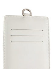 White Calf Leather Lanyard Logo Card Holder Men Wallet