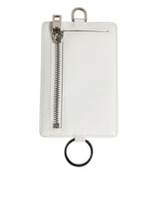 White Calf Leather Lanyard Logo Card Holder Men Wallet