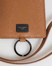 Dark Brown Leather Lanyard Logo Card Holder Men Wallet