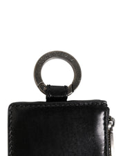 Black Leather Logo Embossed Lanyard Card Holde Wallet
