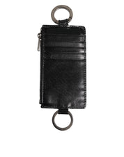 Black Leather Logo Embossed Lanyard Card Holde Wallet
