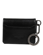 Wallet Black Leather Logo Embossed Key Chain Card Holder Wallet
