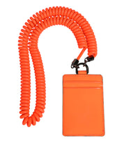 Orange Leather Logo Embossed Lanyard Card Holder Wallet