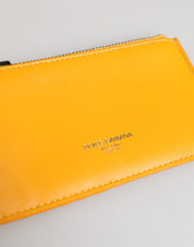 Yellow Orange Leather Credit Card Key Holder Clip On Wallet