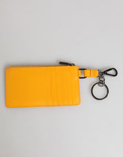 Yellow Orange Leather Credit Card Key Holder Clip On Wallet