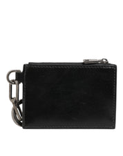 Black Leather Zipped Card Holder Coin Purse Keyring Wallet