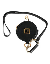 Black Round Leather DG Logo Coin Purse Lanyard Wallet