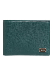 Green Leather DG Logo Plaque Bifold Card Holder Wallet