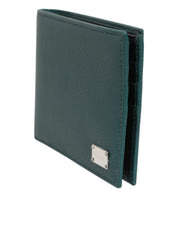 Green Leather DG Logo Plaque Bifold Card Holder Wallet