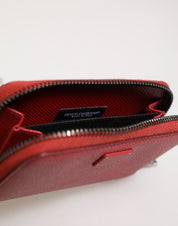 Red Leather Zip Around Logo Plaque Men Coin Purse Wallet