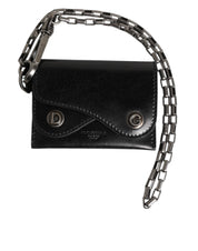 Black Cavallo Leather Wallet Chain Snap Bifold Card Holder