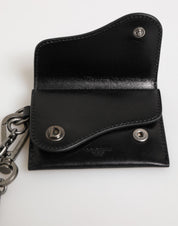 Black Cavallo Leather Wallet Chain Snap Bifold Card Holder