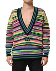 Multicolor DG Logo V-Neck Knit Pullover Sweater