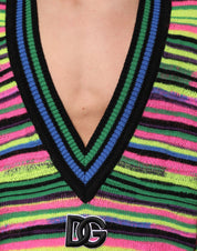 Multicolor DG Logo V-Neck Knit Pullover Sweater