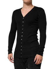 Black Cotton Button Up Men Cardigan Sweater