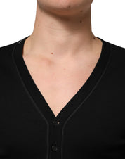 Black Cotton Button Up Men Cardigan Sweater