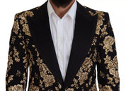 Gold Black Floral Embroidered Jacket Blazer