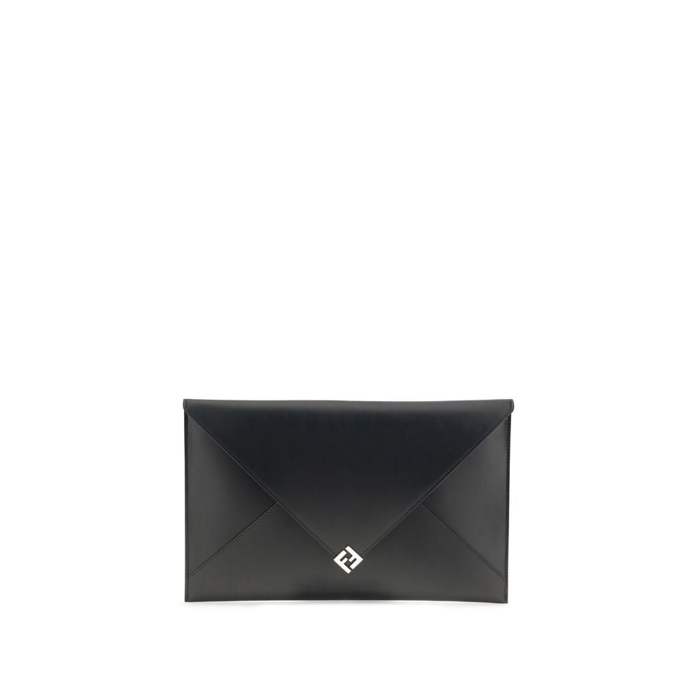 Black Leather Clutch Bag with Squared FF Pouch
