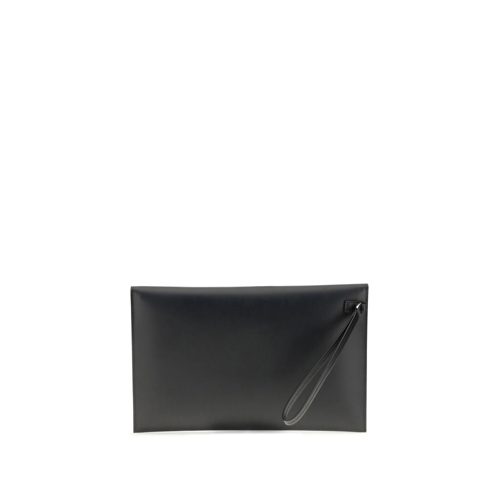 Black Leather Clutch Bag with Squared FF Pouch