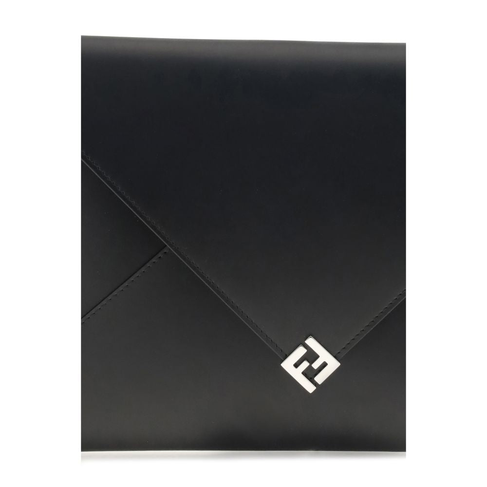 Black Leather Clutch Bag with Squared FF Pouch