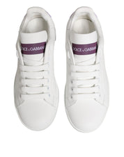 White Purple Leather Low Top Sneakers Shoes