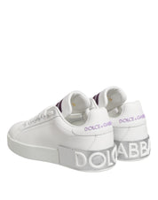 White Purple Leather Low Top Sneakers Shoes