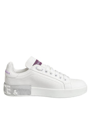 White Purple Leather Low Top Sneakers Shoes