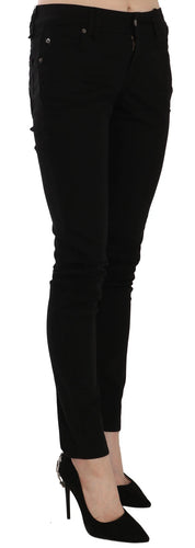 Black Mid Waist Slim Fit Skinny Denim Casual Pants Jeans