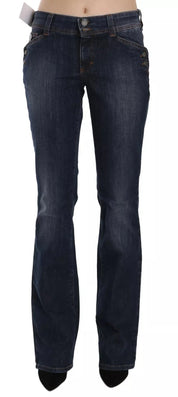 Blue Washed Mid Waist Flared Denim Casual Pants Jeans