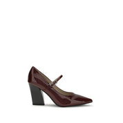Bordeaux Leather High-Heel Pumps with Adjustable Strap
