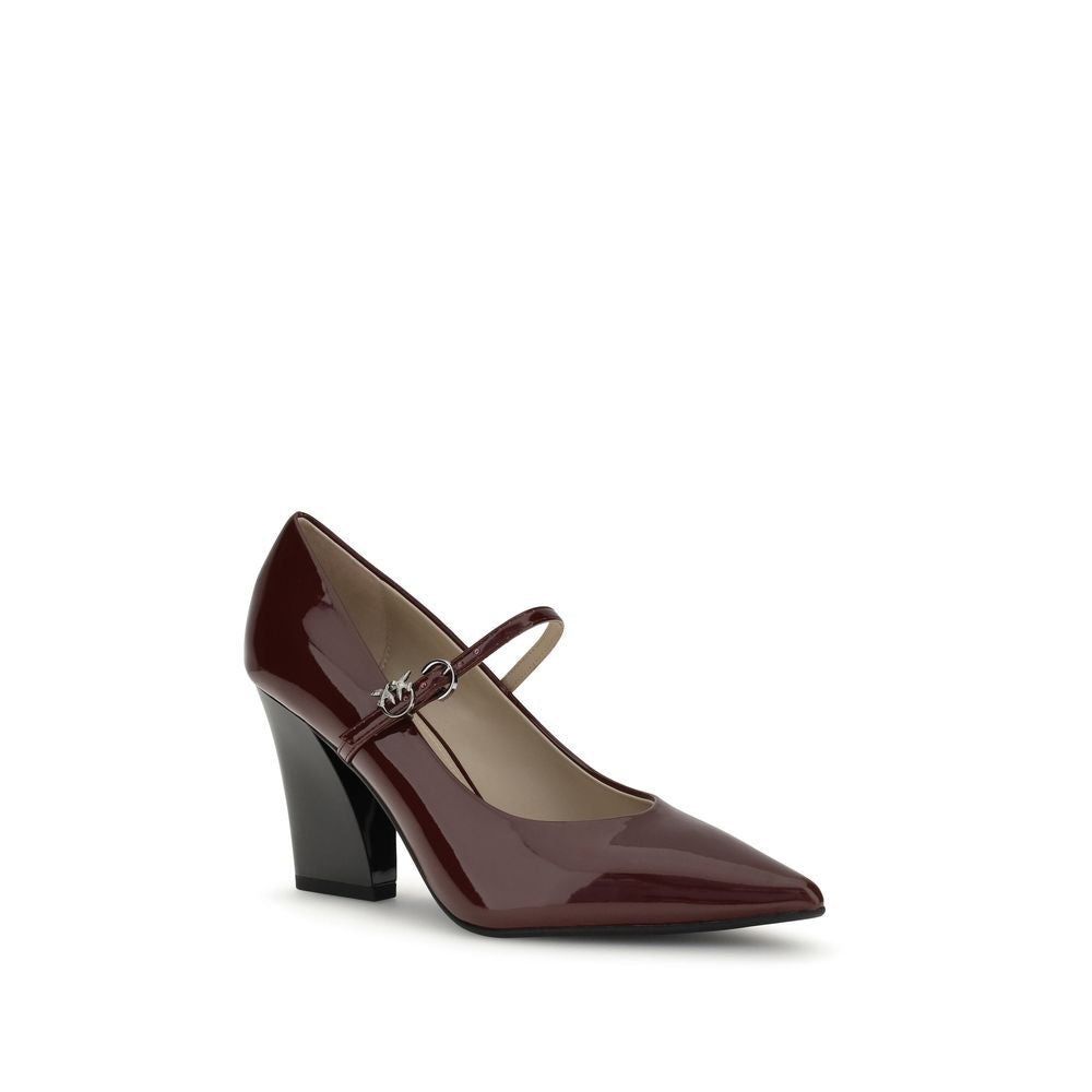 Bordeaux Leather High-Heel Pumps with Adjustable Strap