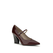 Bordeaux Leather High-Heel Pumps with Adjustable Strap