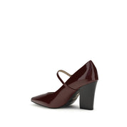 Bordeaux Leather High-Heel Pumps with Adjustable Strap