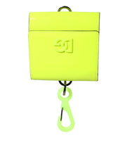Dolce & Gabbana Yellow Green Calf Leather Bifold Neck Strap Cardholder Wallet