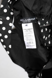 Black White Cotton Polka Dot Print V Neck Dress