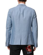 Light Blue Linen Double Breasted Men Jacket Blazer