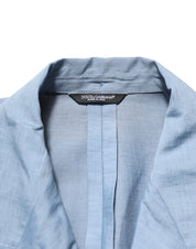 Light Blue Linen Double Breasted Men Jacket Blazer